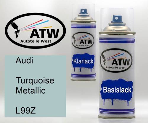 Audi, Turquoise Metallic, L99Z: 400ml Sprühdose + 400ml Klarlack - Set, von ATW Autoteile West.